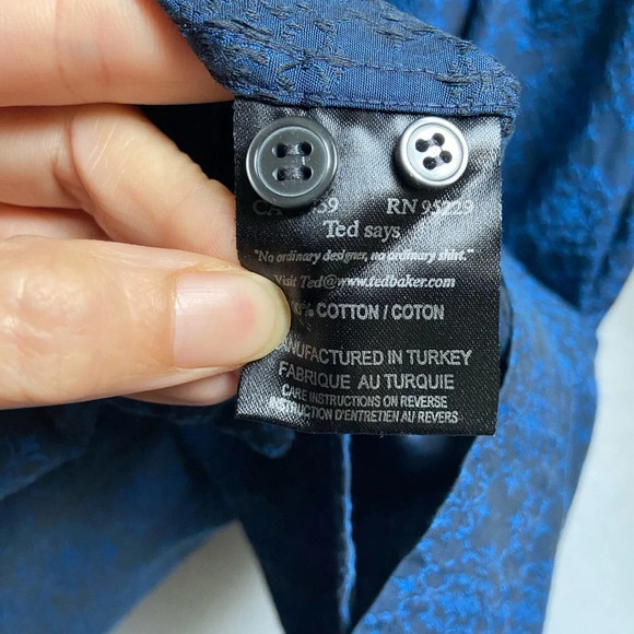 Ted Baker Archive blue paisley button down collar flip cuff shirt Sz 17 - Picture 6 of 9